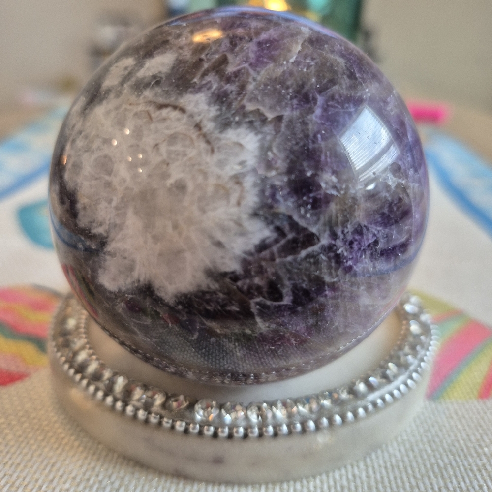 Natural Purple Chevron Dream Amethyst Crystal Sphere Orb New #1